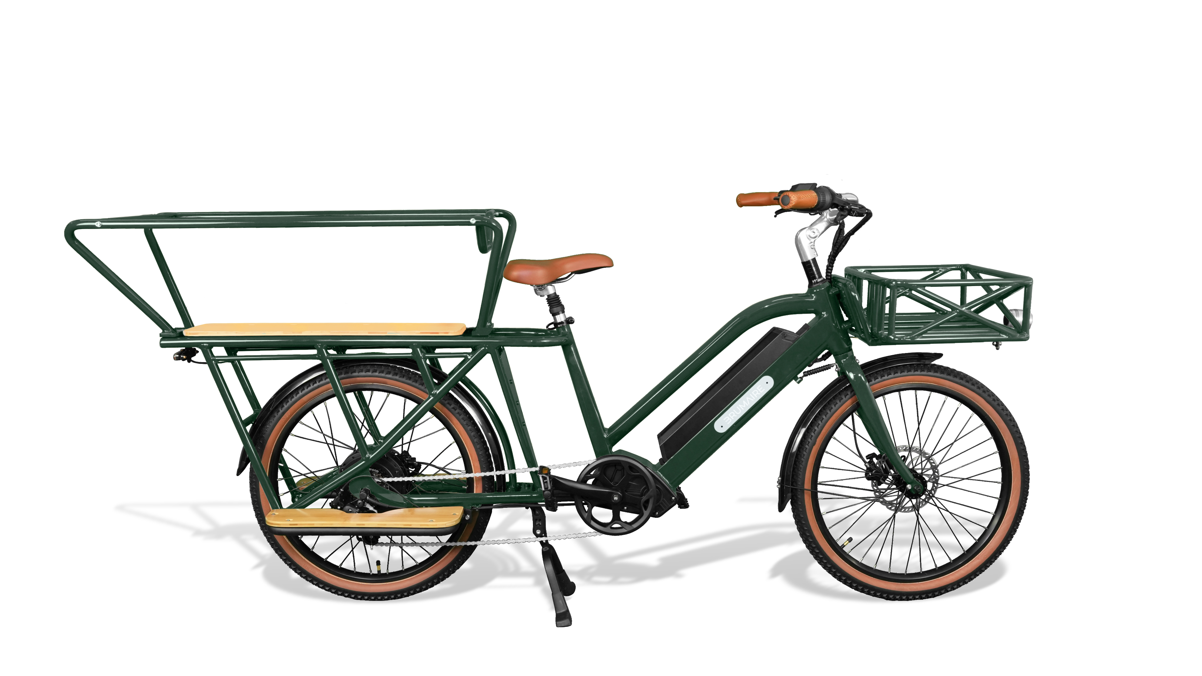 Un vélo cargo électrique vert